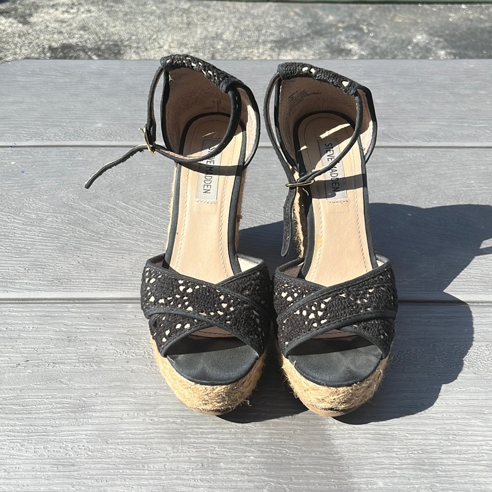 Steve Madden Black Crochet Wedges